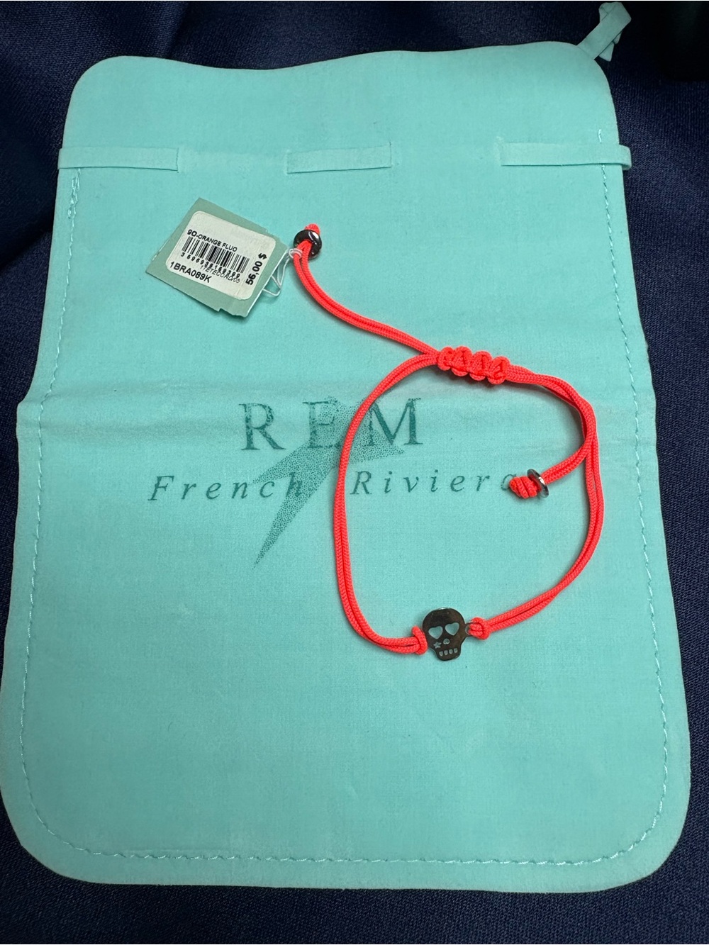 Riviera Neon Coral Orange Cord Bracelet with Skull Charm